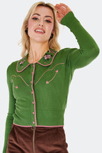 Load image into Gallery viewer, Green and Pink Western Rose Embroidered Cardigan
