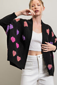 Orchid Heart Print Chunky Cardigan