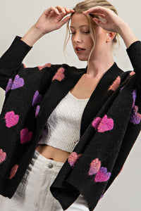 Orchid Heart Print Chunky Cardigan