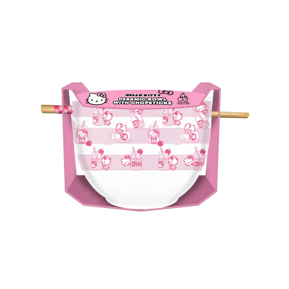 Hello Kitty Strawberry Milk Ramen Bowl with Chopsticks