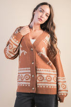 Load image into Gallery viewer, Camel Western Knit Sweater Cardigan
