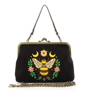 Moonlit Bee Embroidered Vintage Kisslock Purse