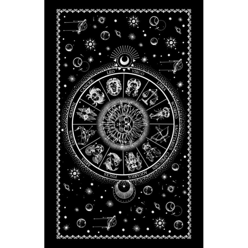 Whimsigoth Monochrome Sun and Astrology Wheel Tapestry