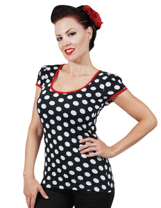 Robin Black and White Polka Dot with Red Trim Top