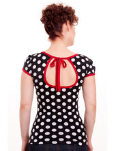 Load image into Gallery viewer, Robin Black and White Polka Dot with Red Trim Top
