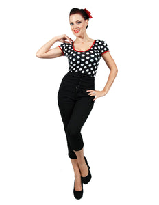 Robin Black and White Polka Dot with Red Trim Top