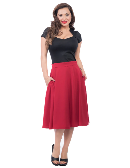 Red High Waist Thrills Swing Skirt