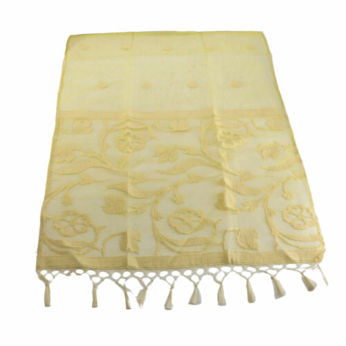 Beige Organza Flower and Dot Embroidered Shawl