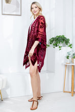 Load image into Gallery viewer, Burgundy Floral Velvet Burnout Kimono
