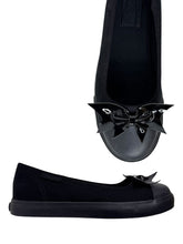 Load image into Gallery viewer, Emily Bow Bat Black Sneaker Flats
