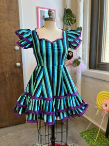 Adelaide Haunted Striped Ruffle Mini Swing Dress