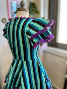 Adelaide Haunted Striped Ruffle Mini Swing Dress