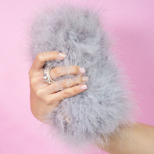 Gray Furry Feather Clutch