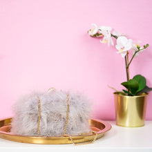 Load image into Gallery viewer, Gray Furry Feather Clutch
