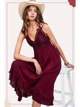 Load image into Gallery viewer, Garnet Crochet Lace Trim Sleeveless Bralette Maxi Dress
