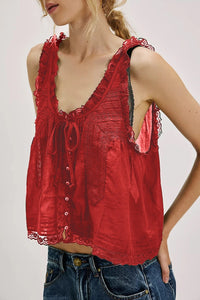 Red Lace Patchwork Sheer Camisole Crop Top