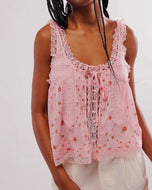Pink Floral Lace Patchwork Sheer Camisole Crop Top