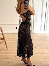 Load image into Gallery viewer, Black Bodycon Jacquard Sheer Lace Maxi Dress
