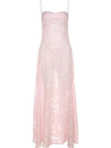Rose Pink Floral Sheer Maxi Slip Dress