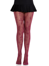 Load image into Gallery viewer, Burgundy Worship Me Cross Net Tights

