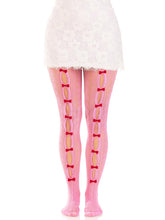 Load image into Gallery viewer, Pink with Red Bows Sweetheart Striped Tights
