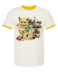 “Ask Me About My Cat” Vintage Style Ringer Top