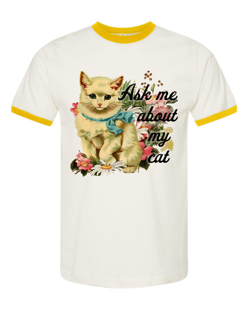 “Ask Me About My Cat” Vintage Style Ringer Top