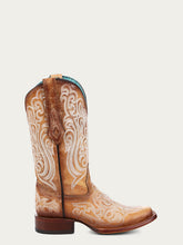 Load image into Gallery viewer, Blue Luminescent Embroidery Straw Square Toe Cowboy Boots
