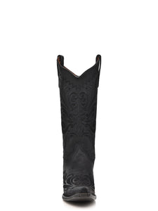 Black Embroidery Snip Toe Cowboy Boots