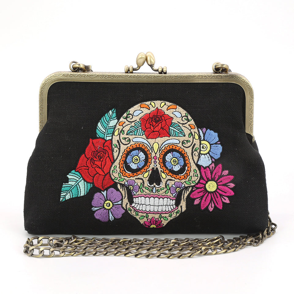 Floral Sugar Skull Kisslock Purse