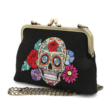 Load image into Gallery viewer, Floral Sugar Skull Kisslock Purse
