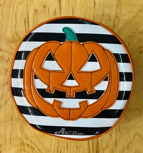 Jack O Lantern Circle Orange Glitter Stripe Purse