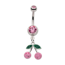 Load image into Gallery viewer, Pink Pave Cherries Dangly Belly Ring
