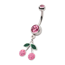 Load image into Gallery viewer, Pink Pave Cherries Dangly Belly Ring
