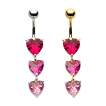 Load image into Gallery viewer, Pink Shades Triple Heart Dangle Belly Ring
