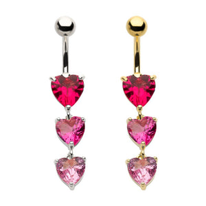 Pink Shades Triple Heart Dangle Belly Ring