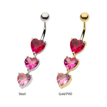 Load image into Gallery viewer, Pink Shades Triple Heart Dangle Belly Ring
