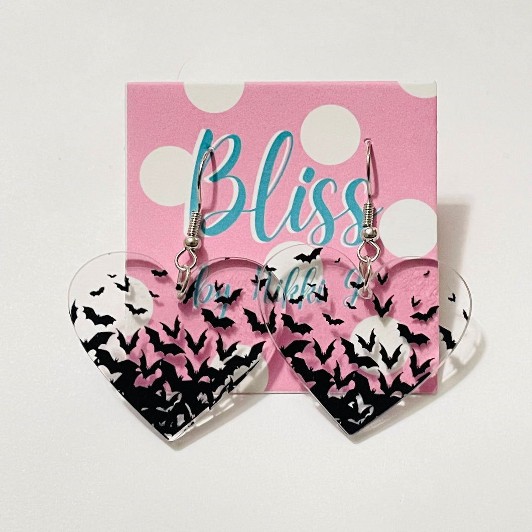 Bat Flock Heart Statement Earrings