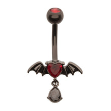Load image into Gallery viewer, Bat Winged Heart Teardrop Dangle Belly Ring

