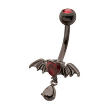 Load image into Gallery viewer, Bat Winged Heart Teardrop Dangle Belly Ring
