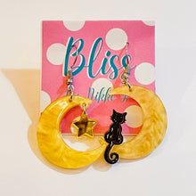 Load image into Gallery viewer, Cat in the Moon Little Acrylic Statement Earrings
