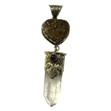 Load image into Gallery viewer, Druzy Heart and Quartz Point Pendant- More Styles Available!
