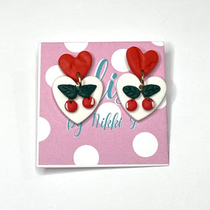 Mini Cherry Hearts Clay Earrings