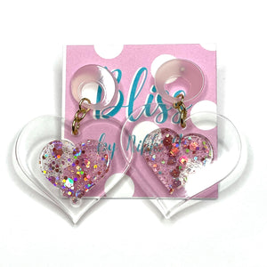 Pink Layered Glitter Hearts Acrylic Statement Earrings