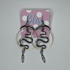 Encircled Silver Slithery Snake Statement Earrings