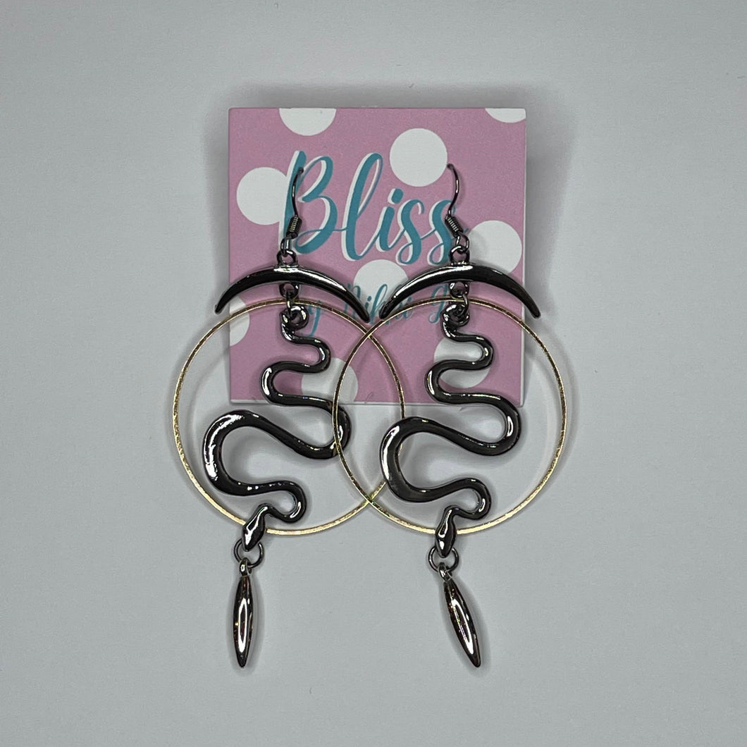 Encircled Silver Slithery Snake Statement Earrings