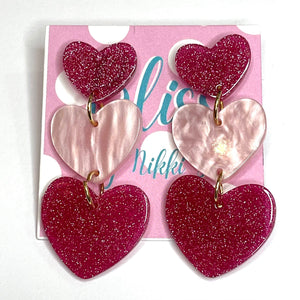 Graduating Glitter and Marble Hearts Acrylic Statement Earrings