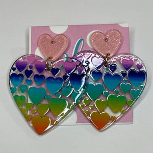 Rainbow Heart Filled Hearts Acrylic Statement Earrings