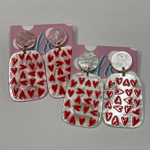 Marbled Heart Filled Shape Acrylic Statement Earrings