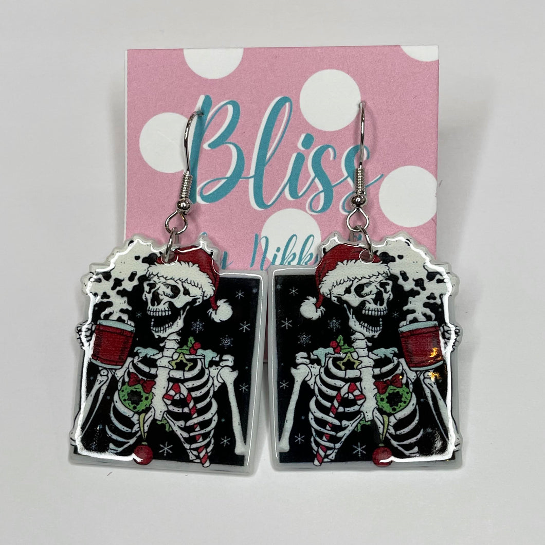 Hot Cocoa Santa Skeleton Statement Earrings